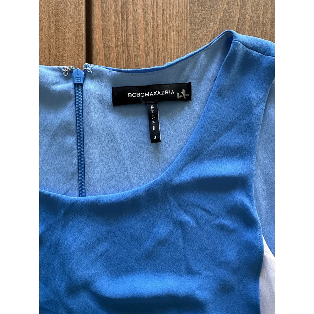 BCBGMAXAZRIA Womens Haley Tank Blue White Colorblock Tiered Dress Size 8 - Picture 5 of 9